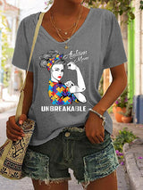 Women'S Autism Mom Unbreakable V Neck Short Sleeve T-Shirt