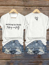 Women's Walking By Faith Tripping Constantly  Print T-Shirt