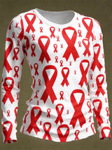 Women's Casual Heart Disease Awareness Print Long-Sleeve T-Shirt