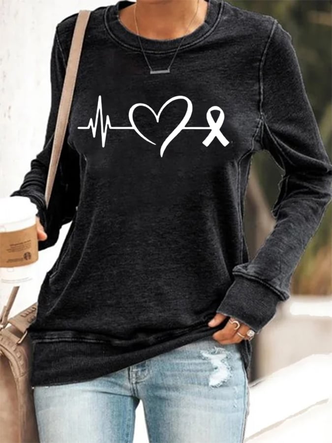 Women's Casual Heart Disease Awareness Printed Sweatshirt
