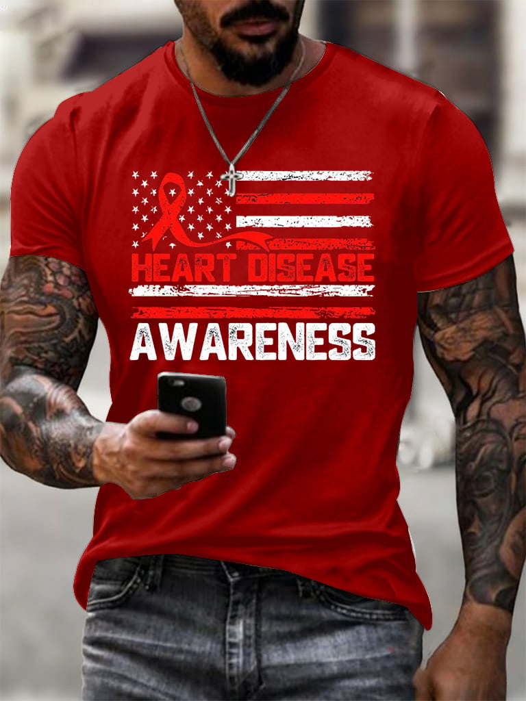 Men's casual heart disease awareness T-shirt
