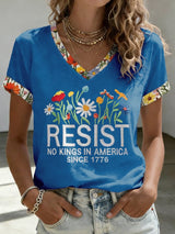 🔥Buy 3 Get 15% Off🔥V-Neck Retro Resist No Kings In America Since 1776 Print T-Shirt