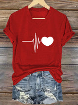 Women's Casual Heart Disease Awareness Printed Short-Sleeve T-Shirt