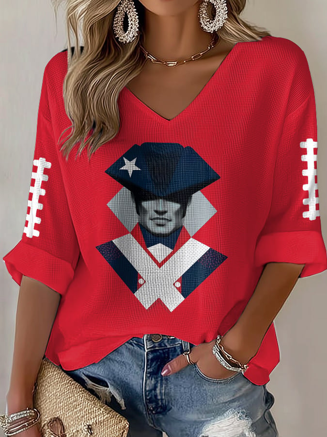 Women's football Print Waffle Long Sleeve T-Shirt