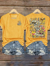 Women's  Flower skull hand gesture Of WDNC Club We Do Not Care Menopause Perimenopause Print T-Shirt