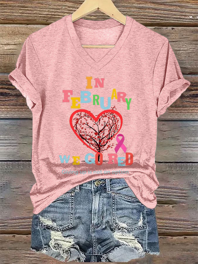 Women's Casual Heart Disease Awareness Printed Short-Sleeve T-Shirt
