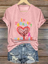 Women's Casual Heart Disease Awareness Printed Short-Sleeve T-Shirt