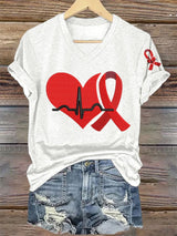 Women's Casual Heart Disease Awareness Printed Short-Sleeve T-Shirt