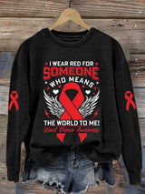 Women's Casual Heart Disease Awareness In February Wear Red Printed Long-Sleeve Sweatshirt