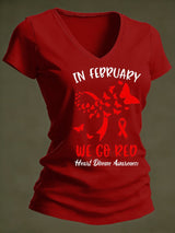 Women's Heart Disease Awareness Print T-shirt