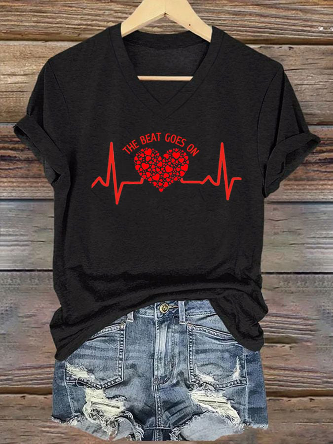 Men's Casual White THE BEAT GOES ON Heart Disease Awareness T-shirt