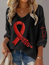 Women's Heart Disease Awareness Print Waffle Long Sleeve T-Shirt