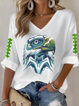 Women's Rugby Print Waffle Long Sleeve T-Shirt