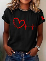 Women's Heart Disease Awareness Printed T-shirt