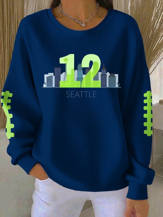 Women's Rugby Print Knit Crew Neck Long Sleeve Top