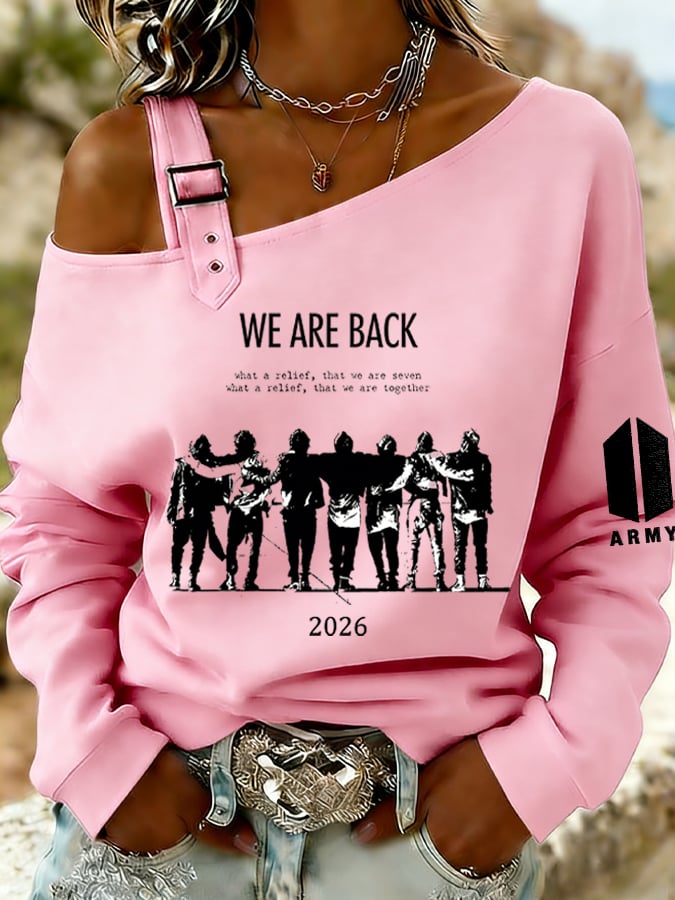Women's Retro Leisure  Print Off-The-Shoulder Sweatshirt