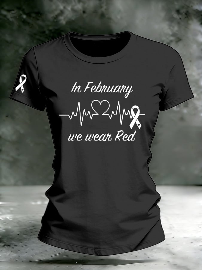 Women's Heart Disease Awareness Print T-shirt