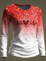 Women's Casual Heart Disease Awareness Print Long-Sleeve T-Shirt