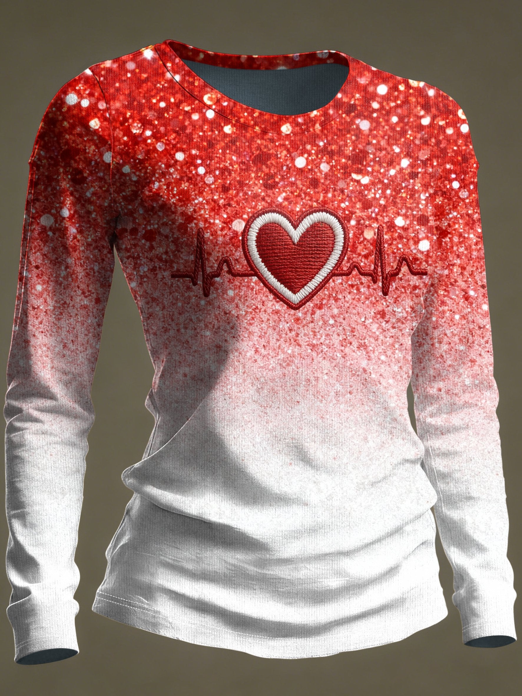 Women's Casual Heart Disease Awareness Print Long-Sleeve T-Shirt
