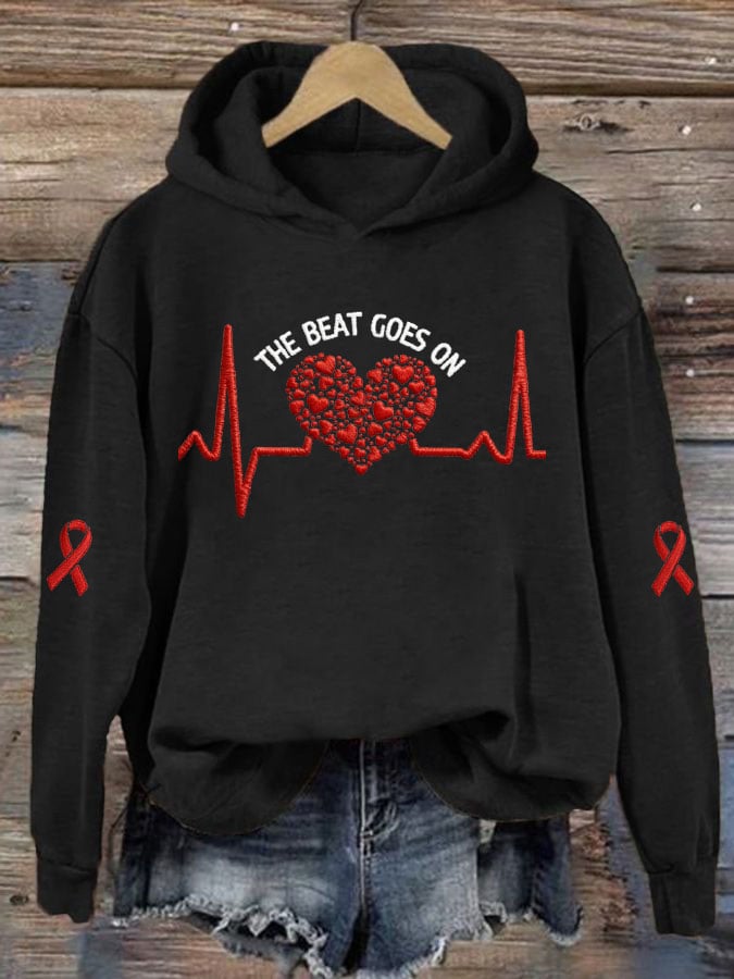 Women's Casual Heart Disease Awareness Print Hoodie