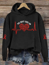 Women's Casual Heart Disease Awareness Print Hoodie