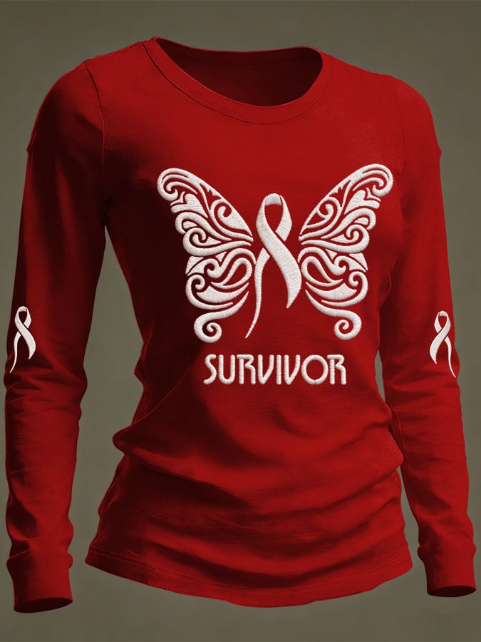 Women's Casual Heart Disease Awareness Print Long-Sleeve T-Shirt