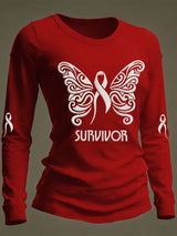 Women's Casual Heart Disease Awareness Print Long-Sleeve T-Shirt