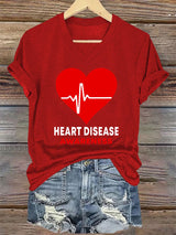 Women's Casual Heart Disease Awareness Printed Short-Sleeve T-Shirt