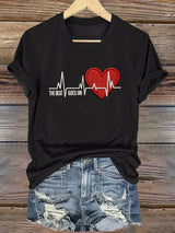Women's Casual Heart Disease Awareness T-shirt (THE BEAT GOES ON)