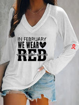 Women's Casual Heart Disease Awareness Printed Long Sleeve Top