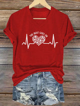 Men's Casual White THE BEAT GOES ON Heart Disease Awareness T-shirt