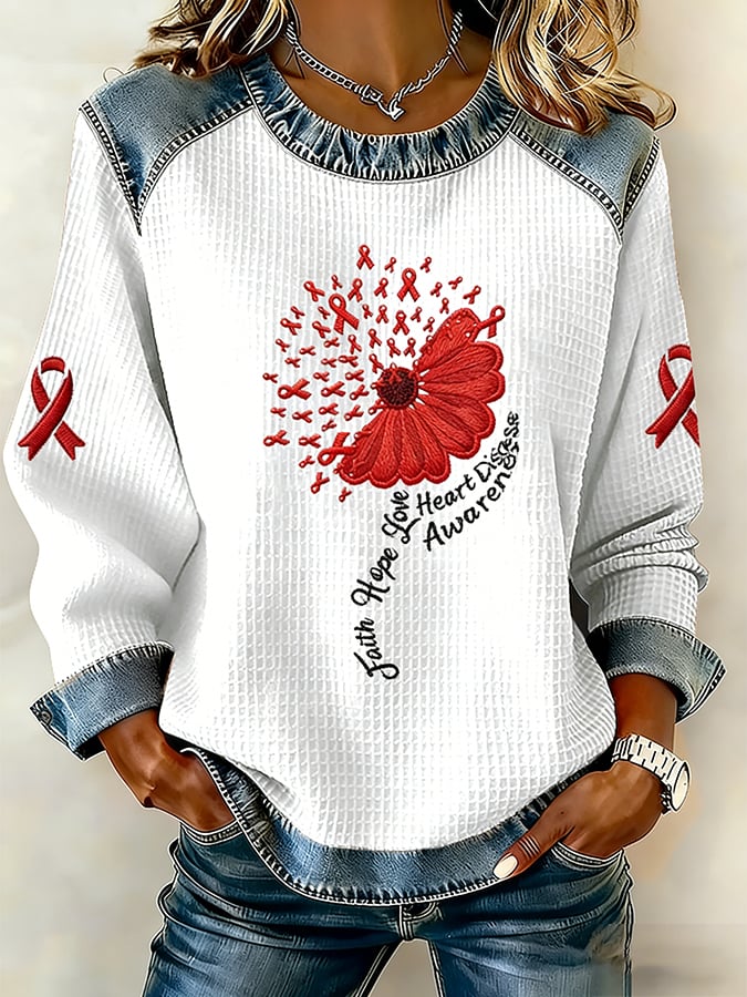 Women's Heart Disease Awareness Print Long-Sleeved Sweatshirt