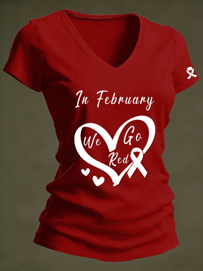 Women's Casual Heart Disease Awareness Printed Short-Sleeve T-Shirt