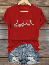 Women's Casual Heart Disease Awareness T-shirt (THE BEAT GOES ON)