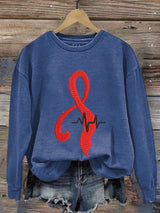 Women's Casual Heart Disease Awareness Printed Long-Sleeve Sweatshirt