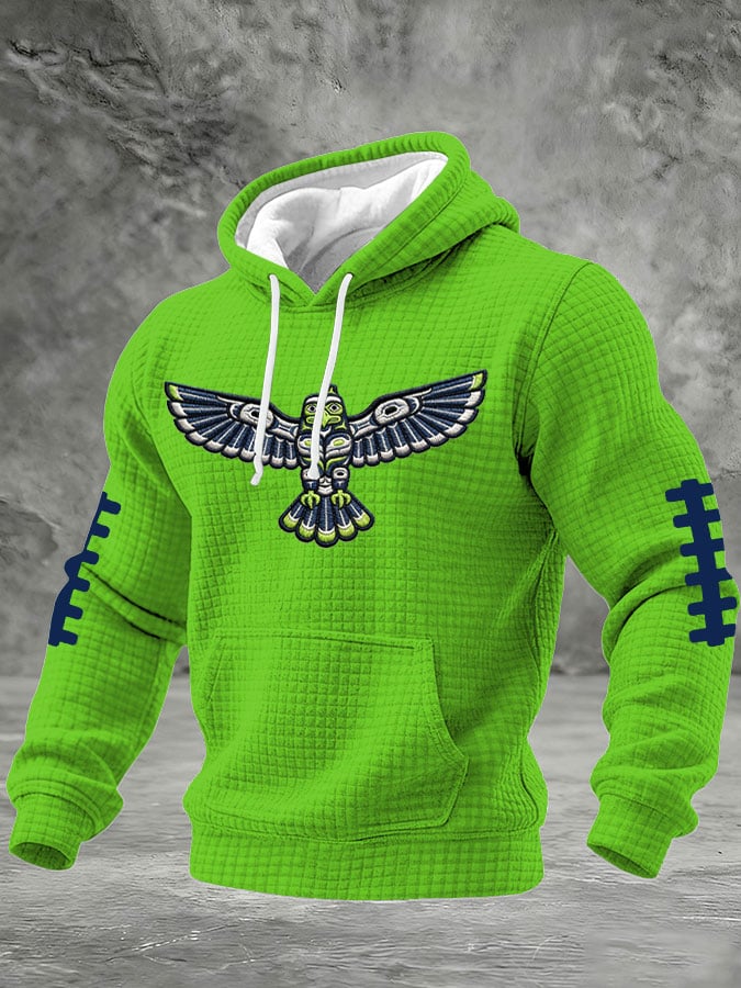 Men's Football Printed Plaid Fabric Hooded Sweatshirt