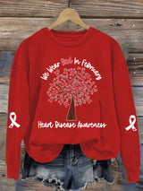 Women's Casual Heart Disease Awareness We Wear Red In February Printed Long-Sleeve Sweatshirt