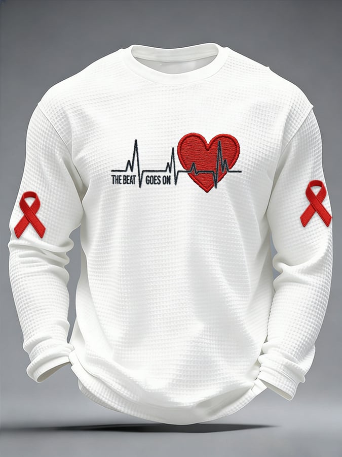 Men's casual heart disease awareness waffle-knit T-shirt