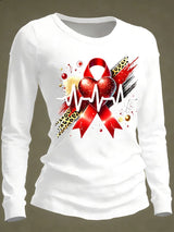 Women's Casual Heart Disease Awareness Print Long-Sleeve T-Shirt