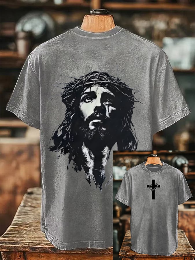 Men's Faith Cross Print Crew Neck T-shirt