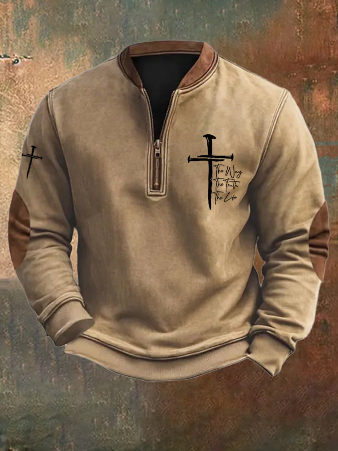 Men's Jesus The Way The Truth The Life Printed Zip Collar Sweatshirt