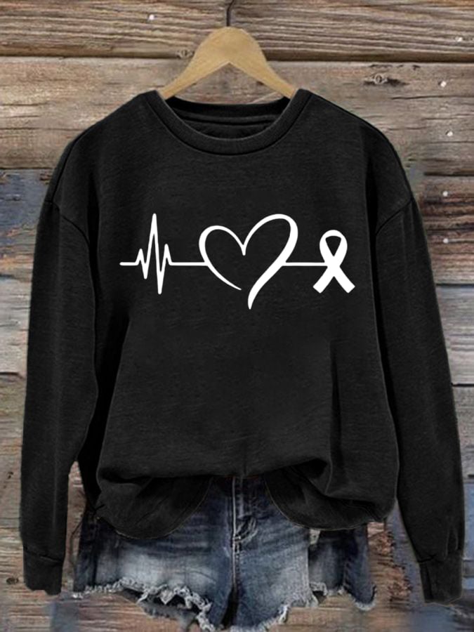 Women's Casual Heart Disease Awareness Printed Long-Sleeve Sweatshirt