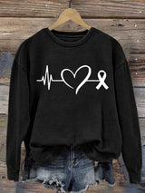 Women's Casual Heart Disease Awareness Printed Long-Sleeve Sweatshirt