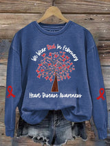 Women's Casual Heart Disease Awareness We Wear Red In February Printed Long-Sleeve Sweatshirt