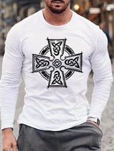 Men's Casual Celtic Cross Print Long Sleeve T-Shirt