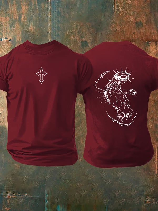 Unisex Fearless Cross Print Acid Washed T-shirt