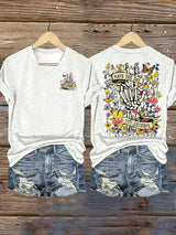 Women's  Flower skull hand gesture Of WDNC Club We Do Not Care Menopause Perimenopause Print T-Shirt