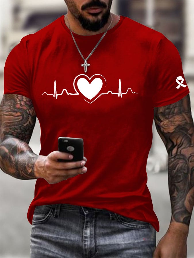 Men's Heart Disease Awareness Casual Printed T-shirt