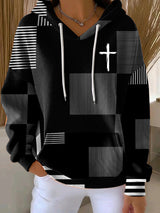 Women's Casual Autumn Faith Contrast Color Square Striped Cardigan Hoodie