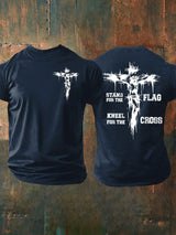 Men's Stand For The Flag Kneel For The Cross Printed Casual T-Shirt